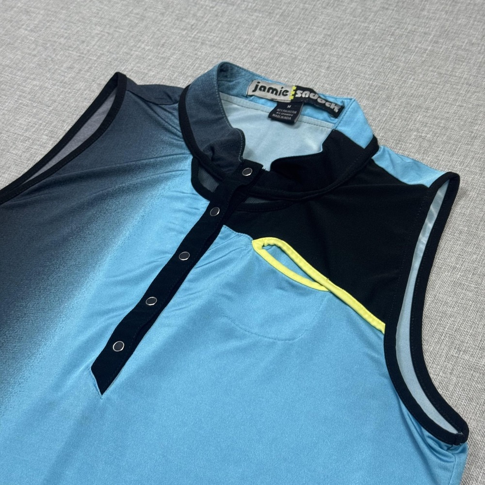 Jamie Sadock Snap Polo Womens M Blue Colorblock Sleeveless Golf Activewear